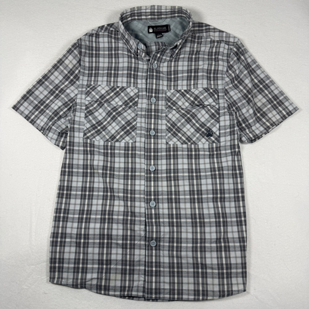 Alaskan Hardgear Duluth Trading AKHG Mens M Grey Plaid Sockeye Cool max SS Shirt